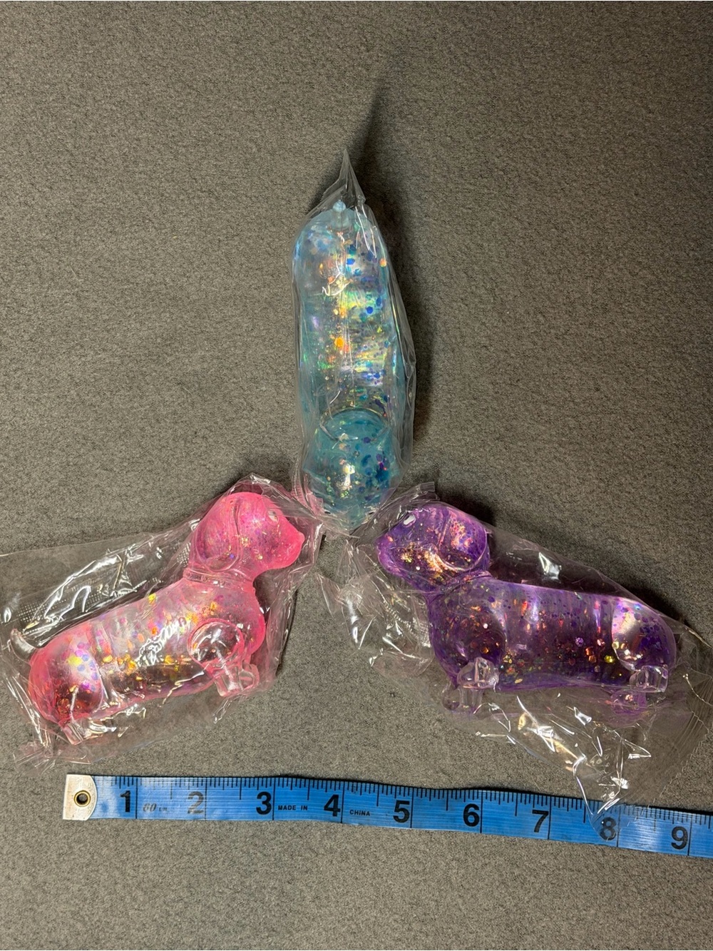 Glittery Stretch Squeeze Dachshund Toy - Pink, Purple, Blue